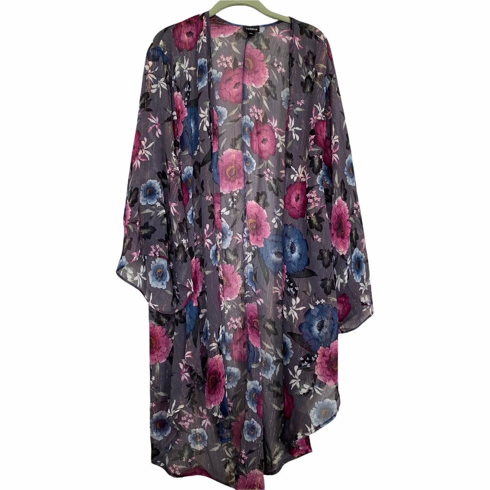 Torrid Sz 3/4 (3X-4X) Floral Chiffon Maxi Kimono